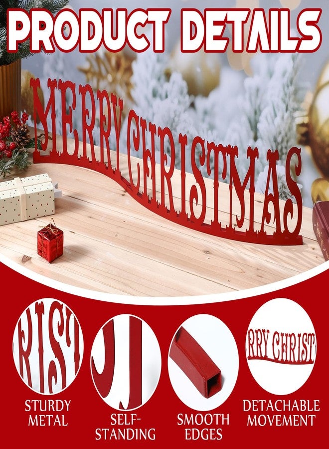 Fiwochic Merry Christmas Sign 27.56 x 5.91 Inches Metal Christmas Tabletop Word Decoration Red Decorative Freestanding Xmas Table Centerpiece for Xmas Party Fireplace Mantel Decor - Image 3